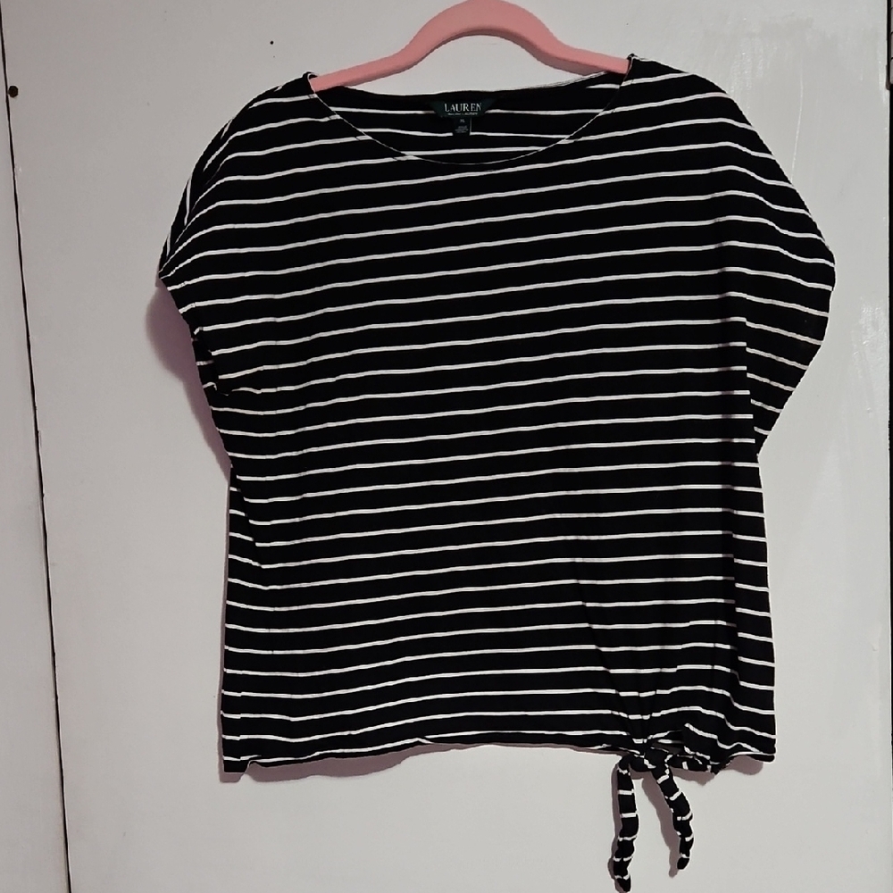 Ralph Lauren Black and White Striped Short Sleeve Top